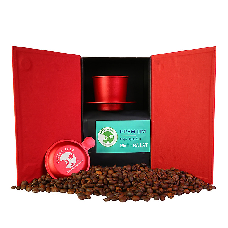 Hộp Quà Tài Lộc Coffee Tree - Cà phê nguyên chất cao cấp loại hiện đại Coffee Tree - Phin Nhôm pha cà phê cao cấp khắc logo lazer đẹp pha chuẩn