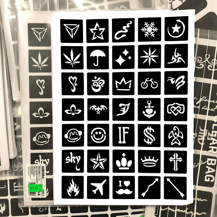 Khuôn Xăm Tạm Thời Tattoo, Cái Ô, Xe Đạp, Máy Bay, Con Khỉ, Ngôi Sao, Hoa Tuyết, Vương Miện