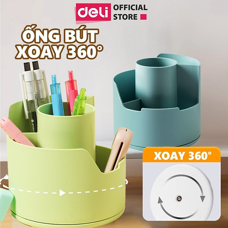 Ống Bút Xoay 360 Độ Deli - Hộp Đựng Bút Tròn Nhiều Ngăn Tích Hợp Giá Đỡ Điện Thoại - Ảnh 5