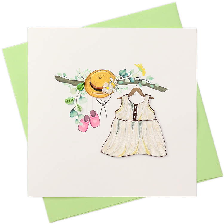 Thiệp Giấy Xoắn Nghệ Thuật - Trang Phục Thiên Thần Nhỏ - Little Girl Outfit Wishes - Birth Of A Baby- 15 x 15 - VN2XM115B77NN