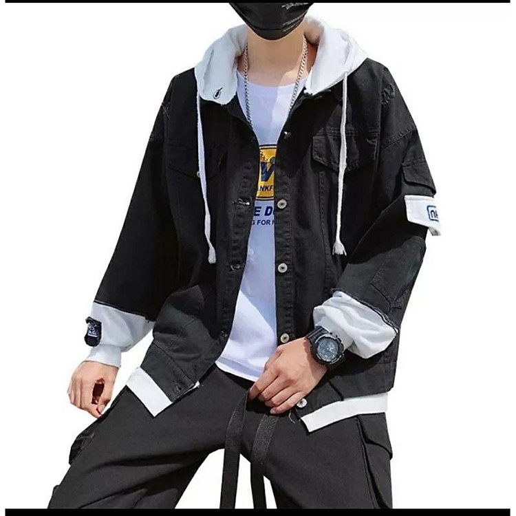 áo khoác jeans có nón logos nam nữ - Ảnh 8