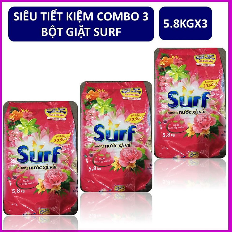 Giá sỉ nguyên thùng bột giặt Surf Hương nước xả vải (Hồng) Gói lớn 5.8kgX3