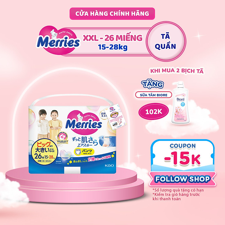 Mua tại Tiki: Tã bỉm Merries size XXL 26 miếng Chính hãng, giá tốt