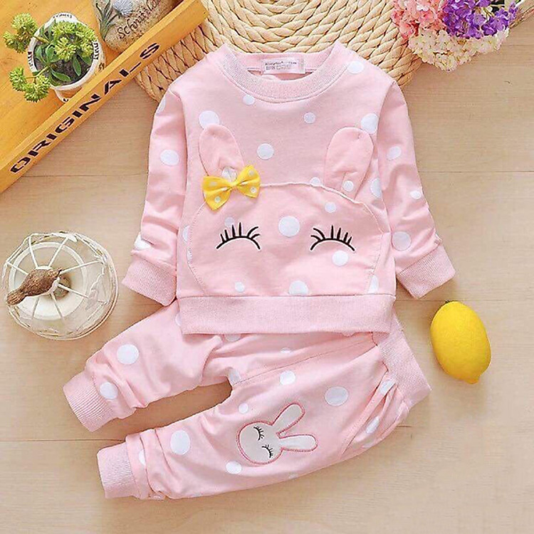 Bộ Quần Áo Mẫu Thỏ Nhắm Mắt Hồng Phấn - Chất Da Cá