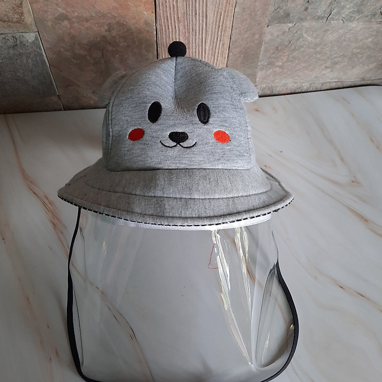 Mũ chống dịch khói bụi kèm kính nhựa Cho trẻ em - Gấu xám