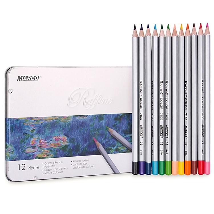 Bộ chì tô Marco màu khô cao cấp RAFFINE (Hộp thiếc)