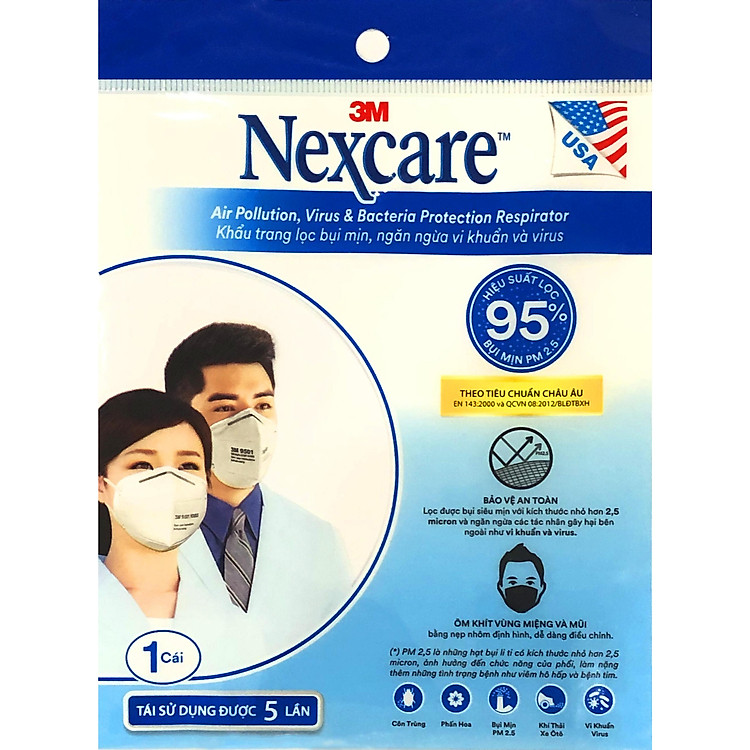 Combo 6 cái Khẩu trang cao cấp , chính hãng chống bụi siêu mịn PM2.5 , chống virus cúm , 3M nexcare 3M 9501 , theo tiêu chuẩn Châu Âu EN 143:2000 và QCVN 08:2012/BLĐTBXH , tặng móc treo khóa mica