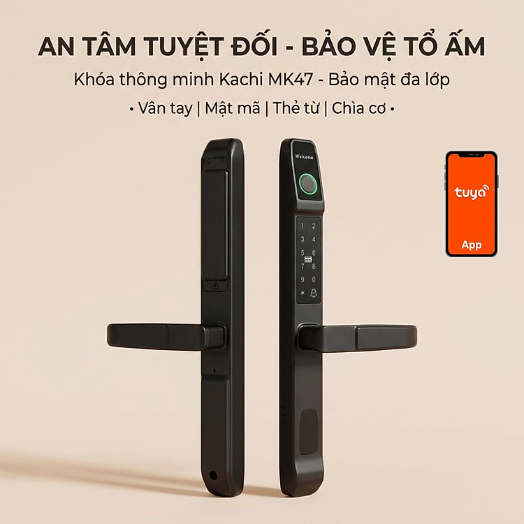 Khóa Thông Minh Kachi MK42 - Chuyên Dụng Cửa Nhôm Xingfa, Cửa Kính | Mở Khóa Qua App Tuya, Vân Tay, Thẻ Từ | Chống Nước IP65 - hàng chính hãng