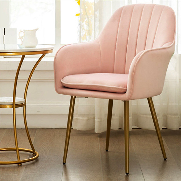 Ghế trang điểm LARA, mặt nệm bọc vải nhung cao cấp, chân sắt mạ vàng, chống trượt