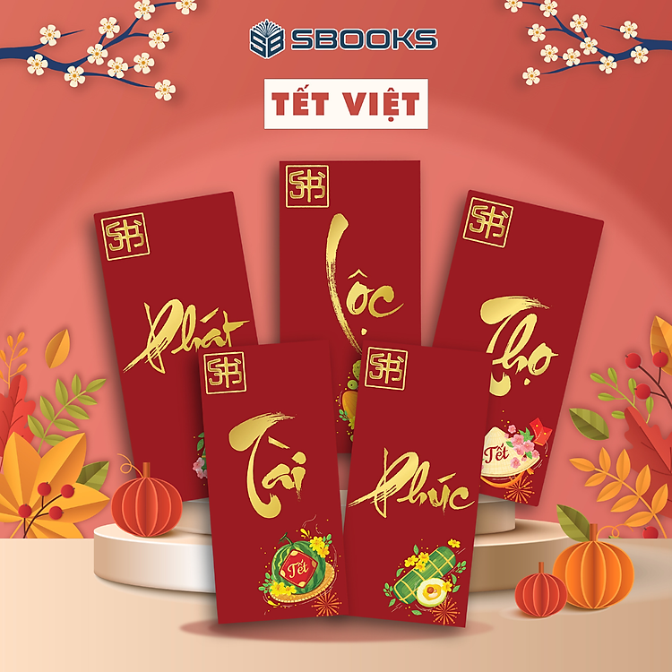 Bộ Bao Lì Xì Thiết Kế Chữ Phúc, Tài, Phát, Lộc, Thọ (5 cái)