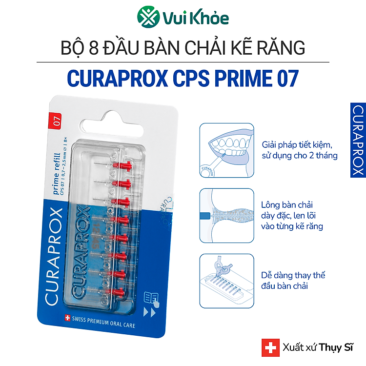 Bộ 8 đầu thay thế cho bàn chải kẽ răng Curaprox CPS 07 Prime - Đỏ | Chăm sóc răng miệng chuẩn Thụy Sĩ