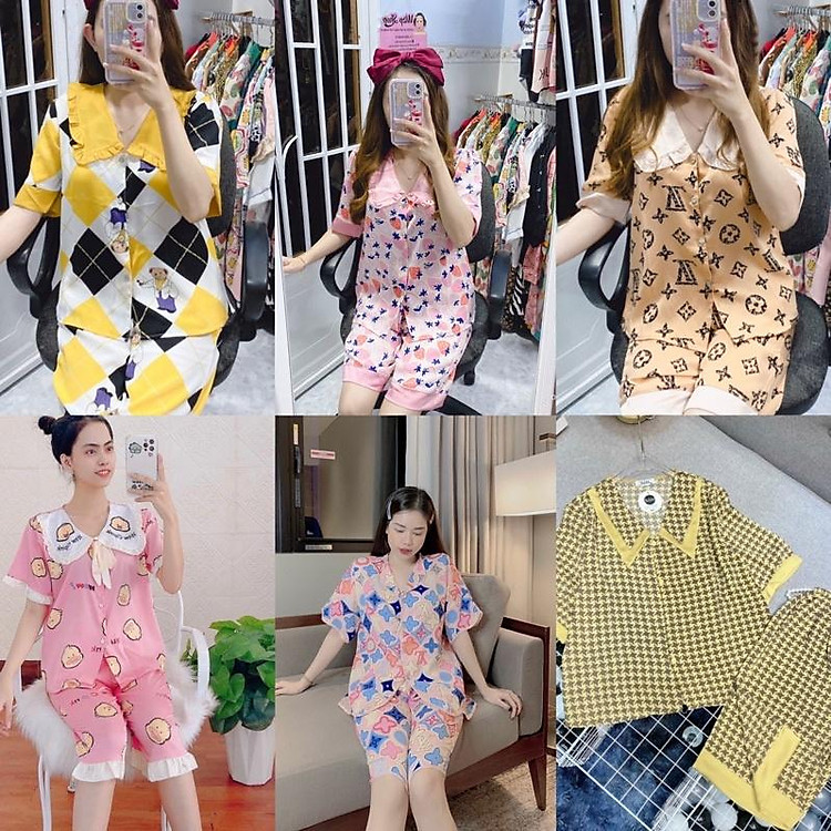 Đồ bộ nữ lửng cổ tiểu thư, đồ bộ mặc nhà chất mango form dưới 62kg