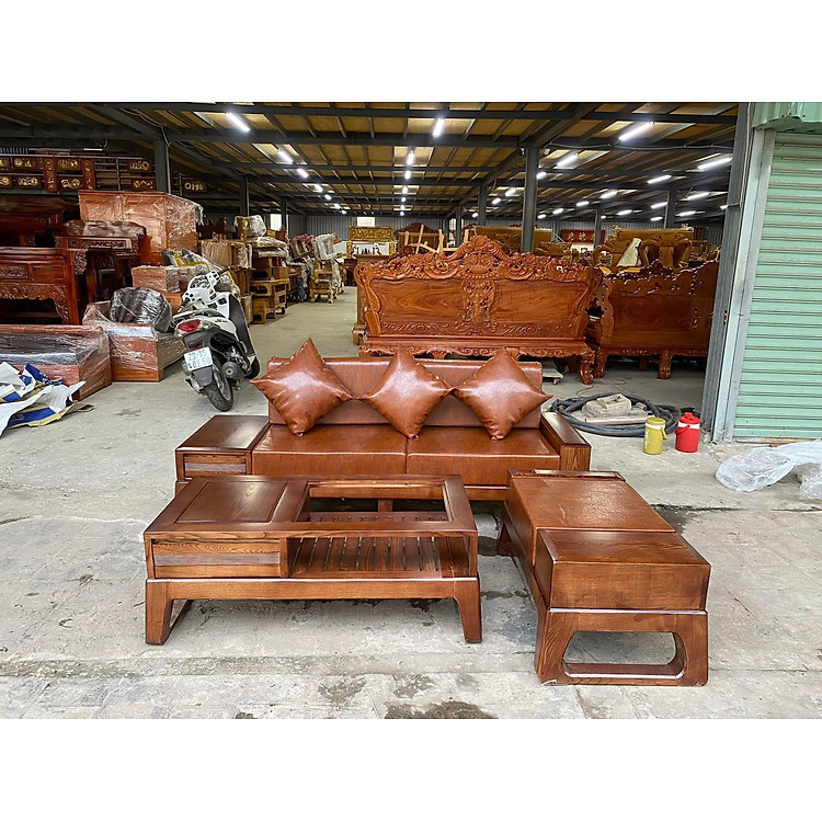 Bộ sofa văng phòng khách gỗ sồi JNTV21 Tundo KT 2m3 phù hợp chung cư, căn hộ