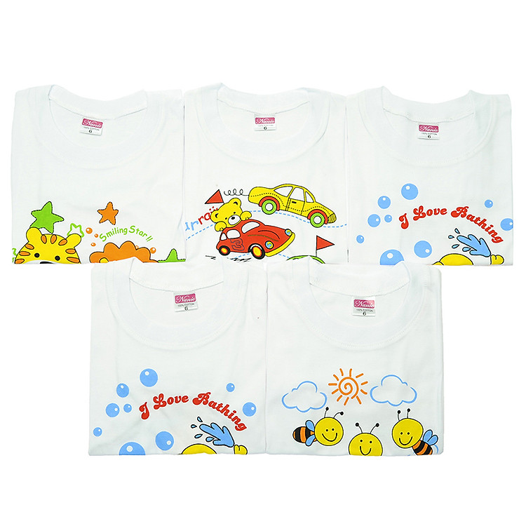 Combo 5 Áo Bo Cổ Tay Ngắn Trắng Nanio