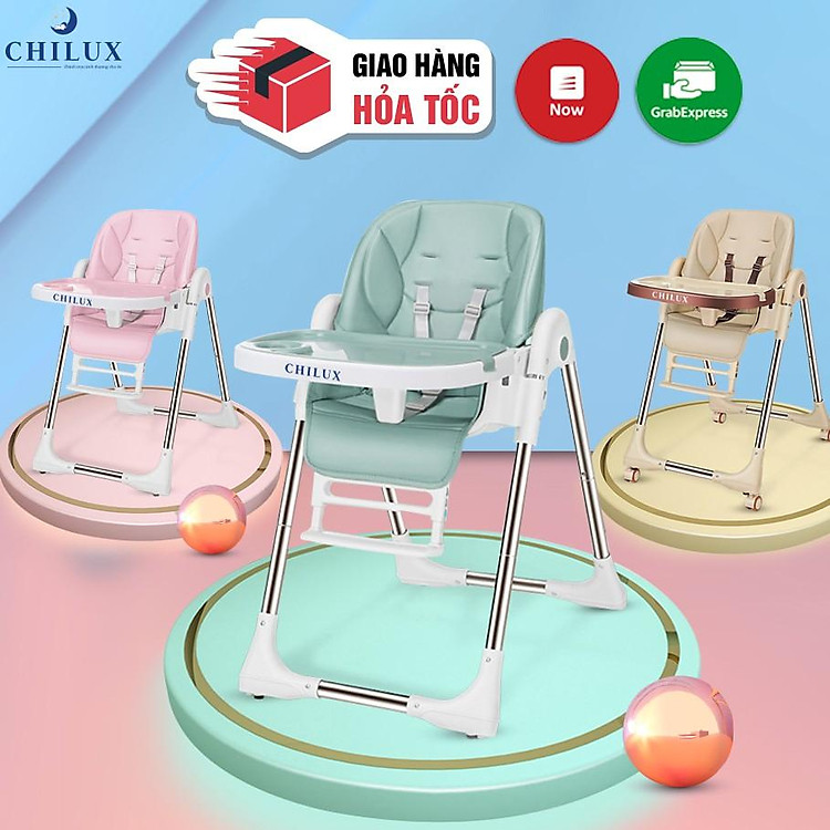 Ghế ăn dặm cho bé Chilux - Có thể gấp gọn - Bàn ăn rộng, Nhiều nấc điều chỉnh độ cao ghế