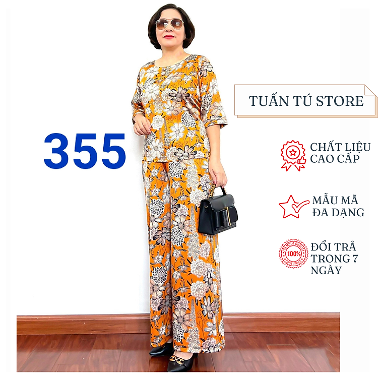 Đồ Bộ Trung Niên Cho Mẹ Sang Trọng Chất Liệu Lụa Satin Cao Cấp Mềm Mượt Họa Tiết Tinh Xảo - Tuấn Tú Store 68