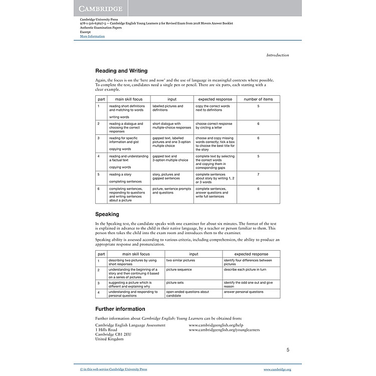 Cambridge English Young Learners 2 for Revised Exam from 2018 Movers Answer Booklet - Ảnh 5