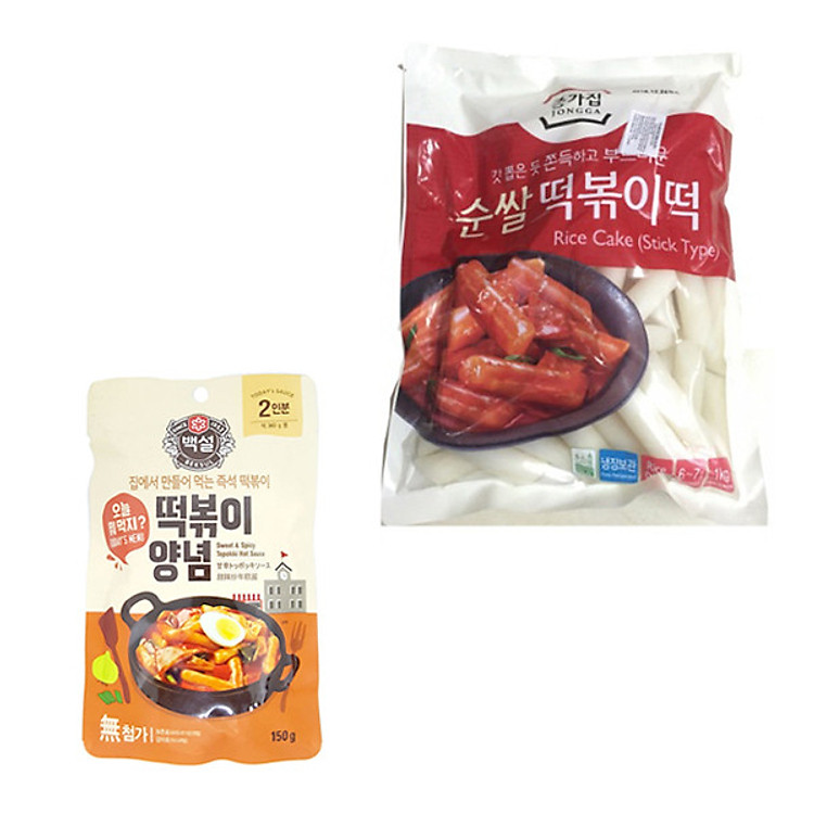 Combo Bánh Gạo TOPOKKI JongGa Cao Cấp 1Kg Và Sốt Nấu Bánh Gạo Cay Ngọt Tokbokki Beksul Gói 150g - Nhập Khẩu Hàn Quốc