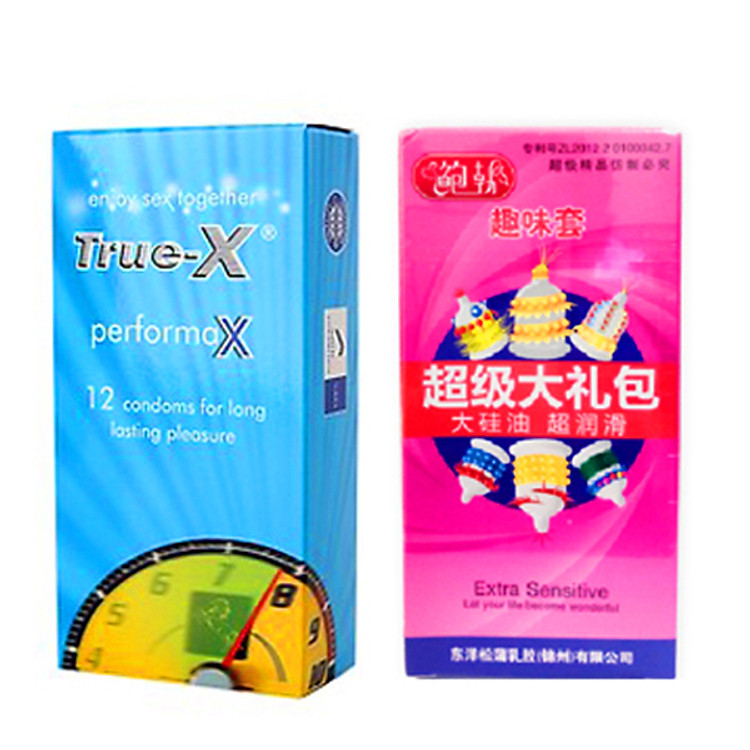 Bao cao su True -x performax (kéo dài thời gian) hộp 12 cái + bao gai lớn hộp 6 cái ( màu ngẫu nhiên)