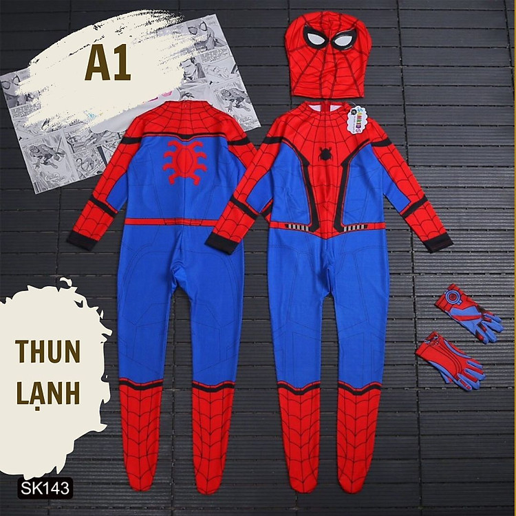 ĐỒ BỘ BÉ TRAI TAY DÀI HÌNH SIÊU NHÂN NHỆN SPIDERMAN TỪ 12-42KG BỘ ĐỒ SIÊU NHÂN LIỀN THÂN