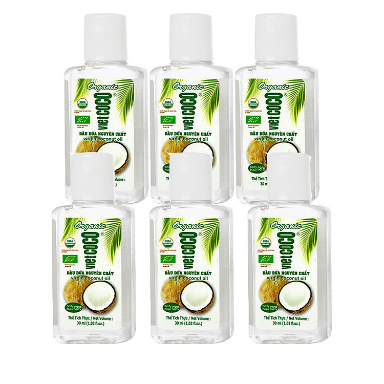 Combo 6 chai Dầu dừa nguyên chất Organic Vietcoco 30ml
