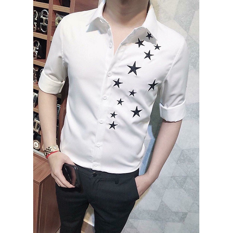 Áo sơ mi nam tay dài họa tiết sao