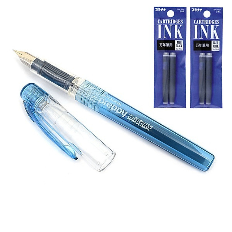 Combo bút máy học sinh Preppy Platinum Nhật Bản cỡ 02 và 2 túi ống mực Platinum