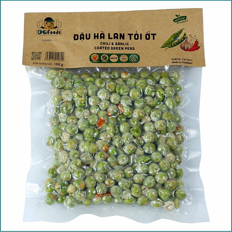 Đậu hà lan tỏi ớt 100g DGfoods/Chili & garlic coated green peas/Non GMO/DGfoods/HVNCLC/HACCP/HALAL/Đặc sản Cần Thơ