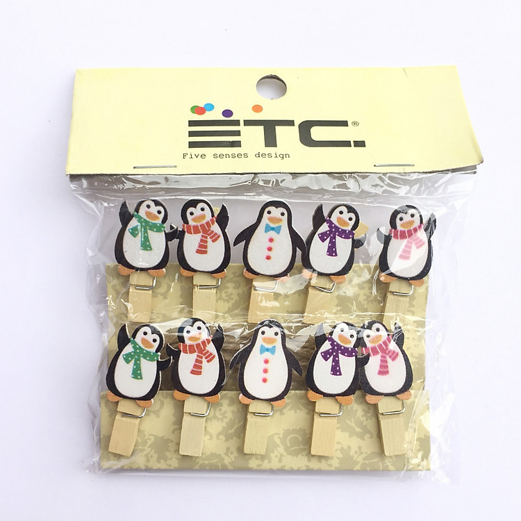 Bộ 10 kẹp ảnh gỗ hình chim cánh cụt (kèm dây)