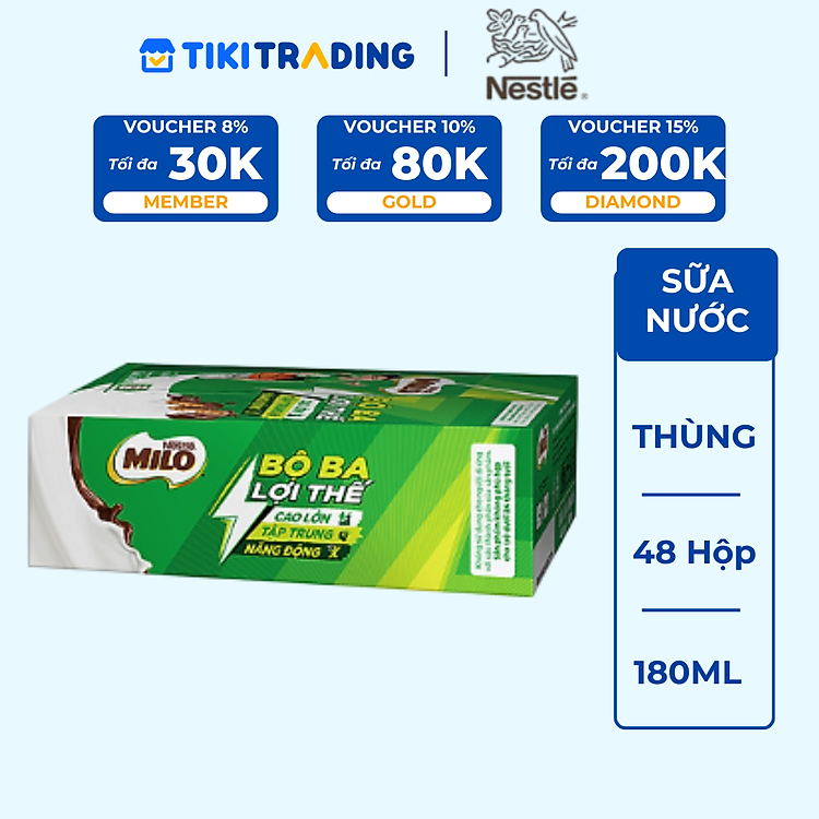 Thùng 48 Hộp Sữa Nestlé MILO Nước (180ml / Hộp)