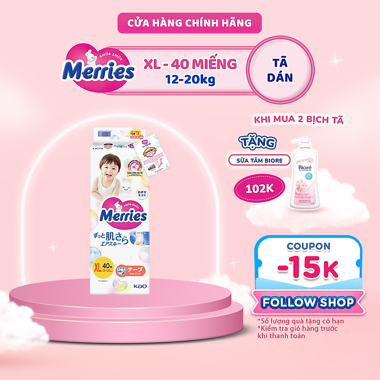 Tã/bỉm dán Merries size XL 40 miếng Chính hãng Giá rẻ