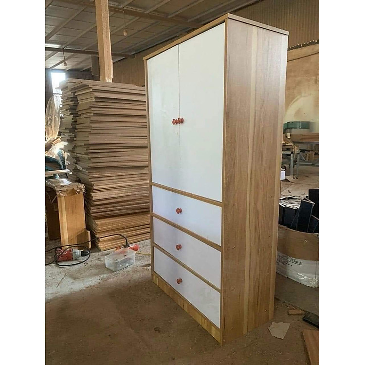 Tủ Đựng Quần Áo, Kệ Treo Đồ 4 Ngăn Kéo 2 Cánh Mở Gỗ MDF