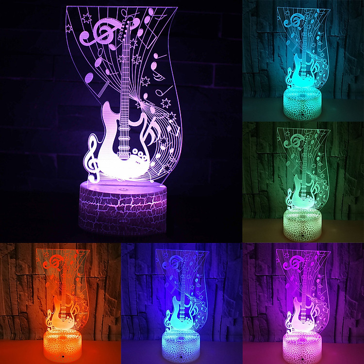 LED Night Light Guitar Lamp Remote Control Table Room Decor Changing Colours USB