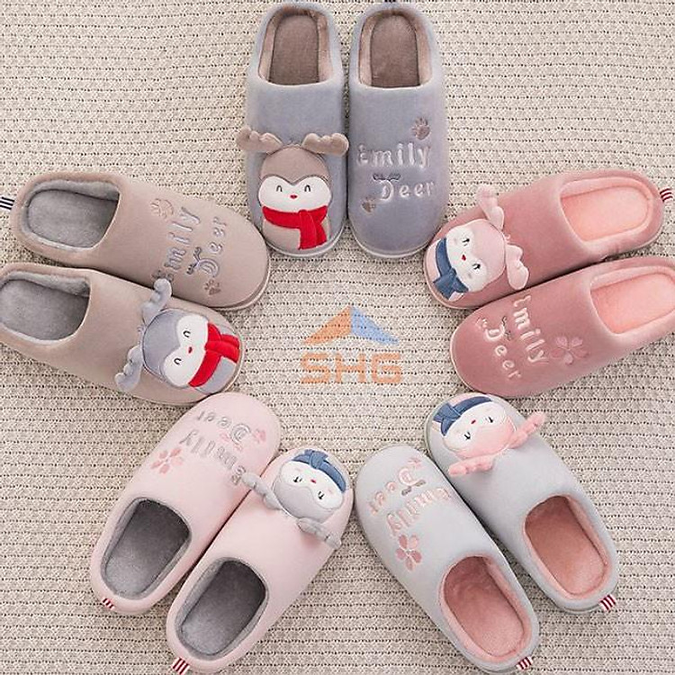 (TUẦN LỘC) DÉP BÔNG, DÉP LÔNG, DÉP TRONG NHÀ, DÉP ĐI TRONG NHÀ NỮ NAM MÙA ĐÔNG QUAI NGANG HÌNH THÚ CUTE ĐẾ CAO SU