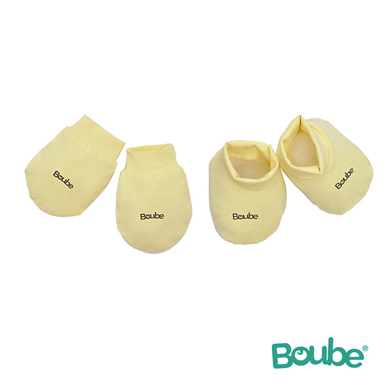 Set phụ kiện nón, bao tay, bao chân màu vàng cho bé sơ sinh Boube, Vải Cotton Organic thoáng mát - Size Newborn