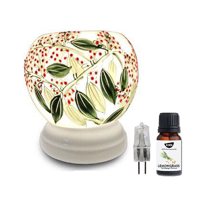 Đèn Xông Tinh Dầu Gốm Bát Tràng Tặng 01 Lọ Tinh Dầu Sả Chanh 10ml và 1 Bóng Halogen Dự Phòng
