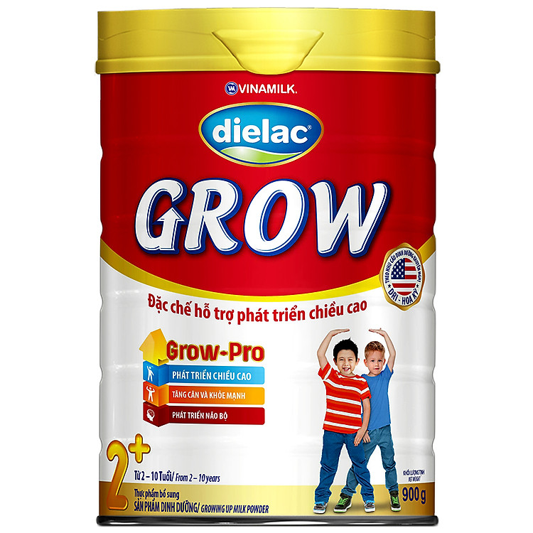 Sữa bột Vinamilk Dielac Grow 2+ - Đỏ Hộp Thiếc 900g