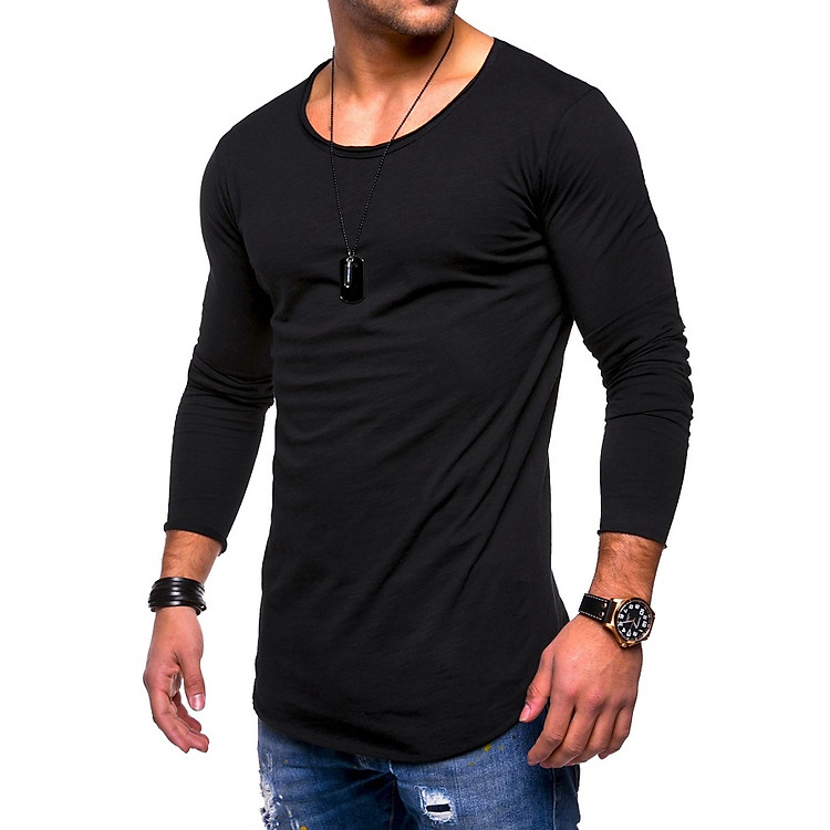 Áo thun nam dài tay vải cotton xược hè 2019