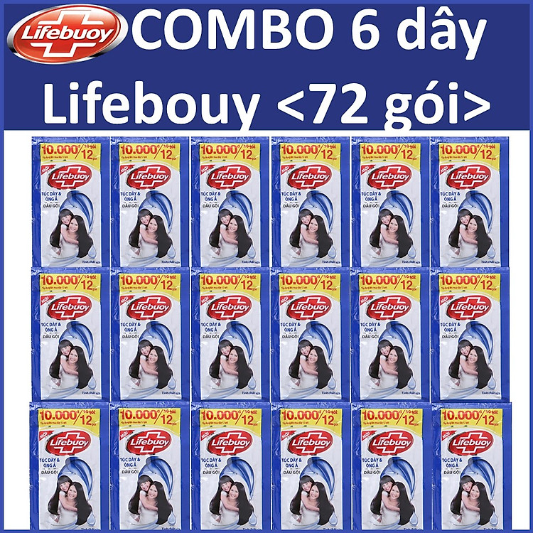 COMBO 6 dây Dầu gọi Lifebuoy Tóc dày óng ả 12 gói x6