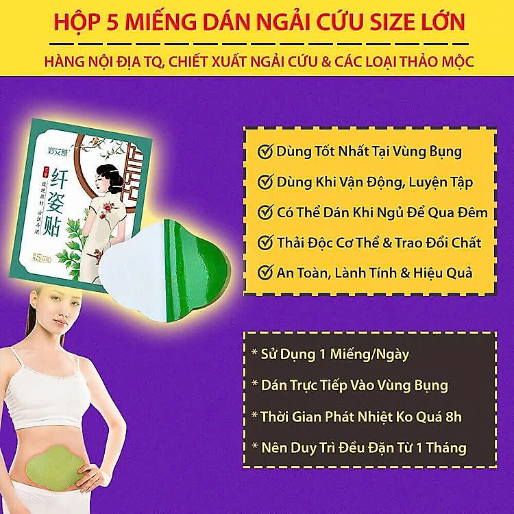 Hộp 5 Miếng Dán Ngải Cứu Tan Mỡ BỤNG Thon Gọn Detox Thải Độc Cơ Thể Hiệu Quả Tiện Lợi