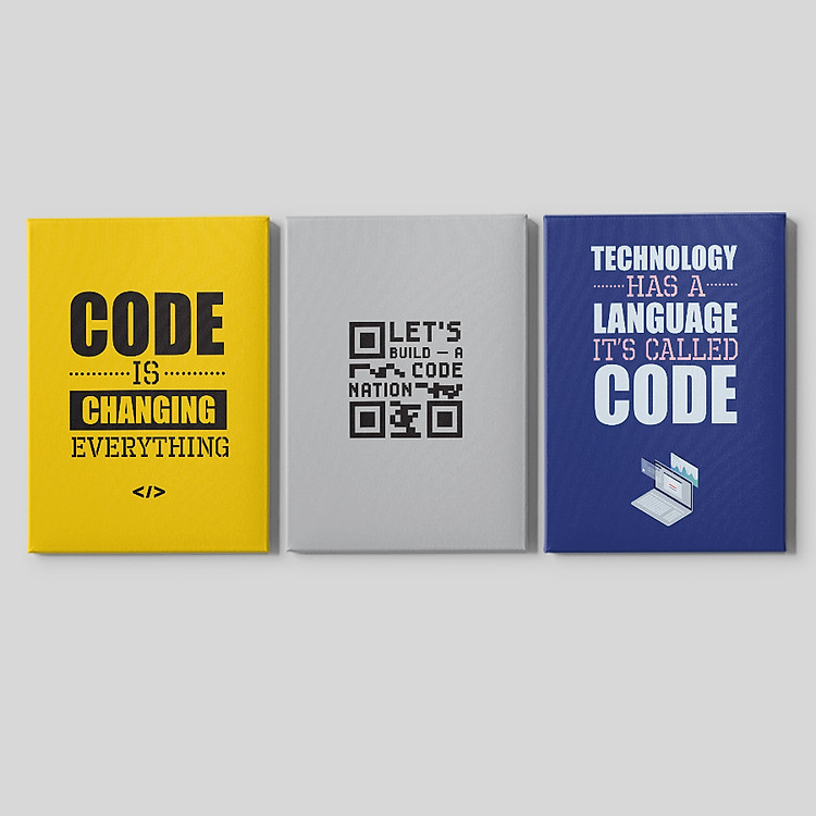 Bộ 03 tranh canvas trang trí Văn phòng - Cổ Động Tiếng Anh