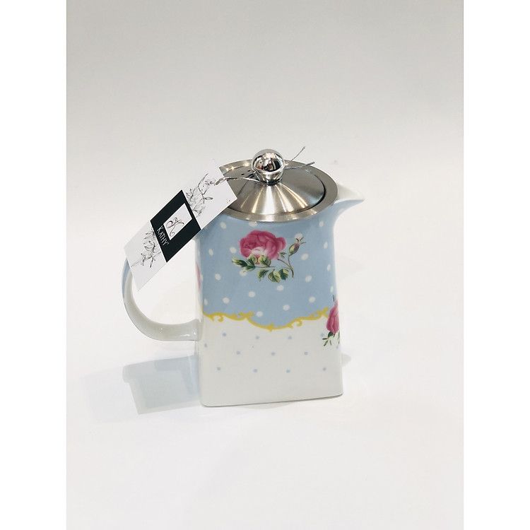 Ấm trà cao sứ xương cao cấp họa tiết chấm bi hồng xanh ROYAL 5548