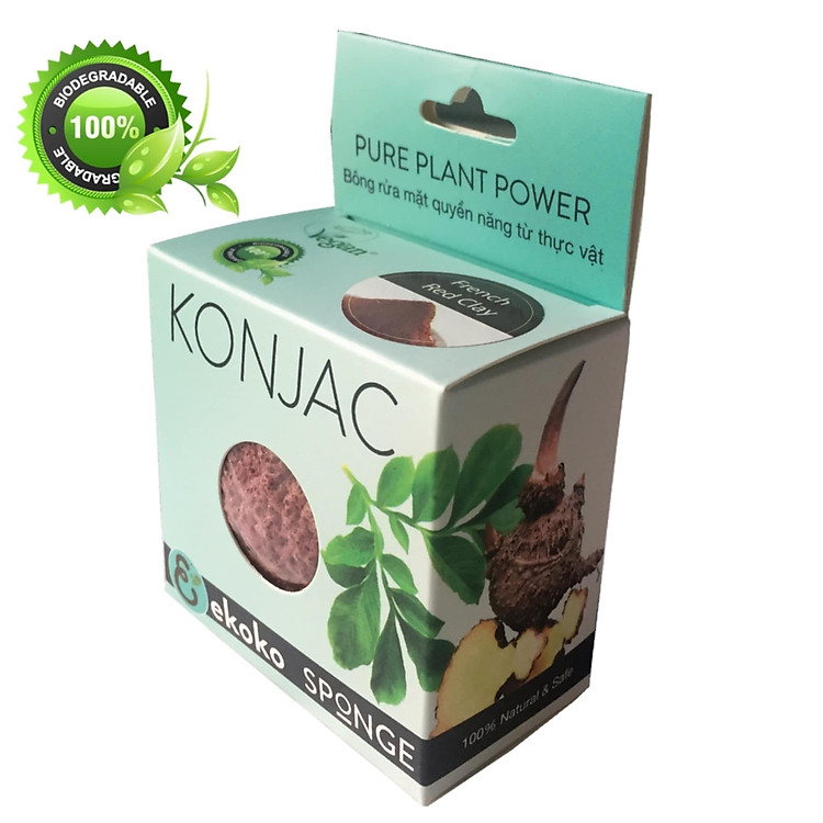 Bông rửa mặt Konjac Đất sét đỏ Pháp - Ekoko Konjac Spone French Red Clay