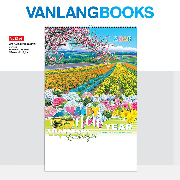 Lịch Tờ 2026 Treo Tường Vanlangbooks - Việt Nam Quê Hương Tôi (VLLT03) 7 Tờ Lò Xo