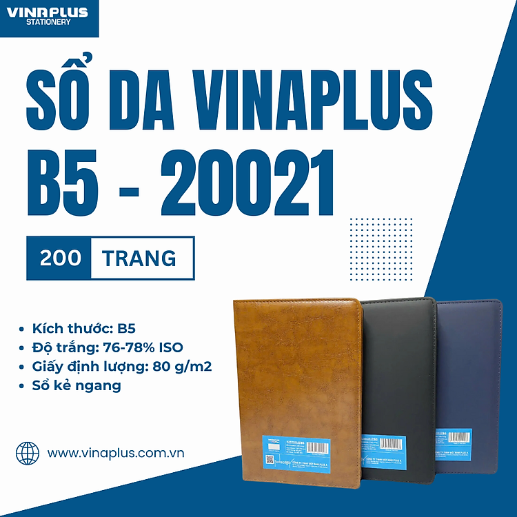 Sổ tay bìa da B5 (200 trang) Vinaplus 20021 – Màu nâu