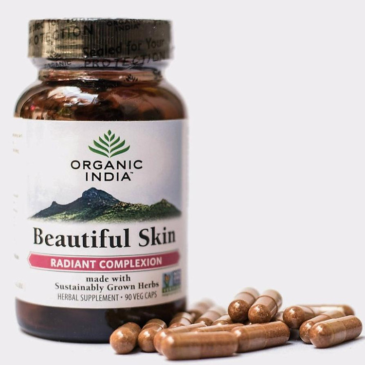 Viên uống trắng da làm đẹp da phục hồi thanh lọc cơ thể Organic India Beautiful Skin, 90 viên