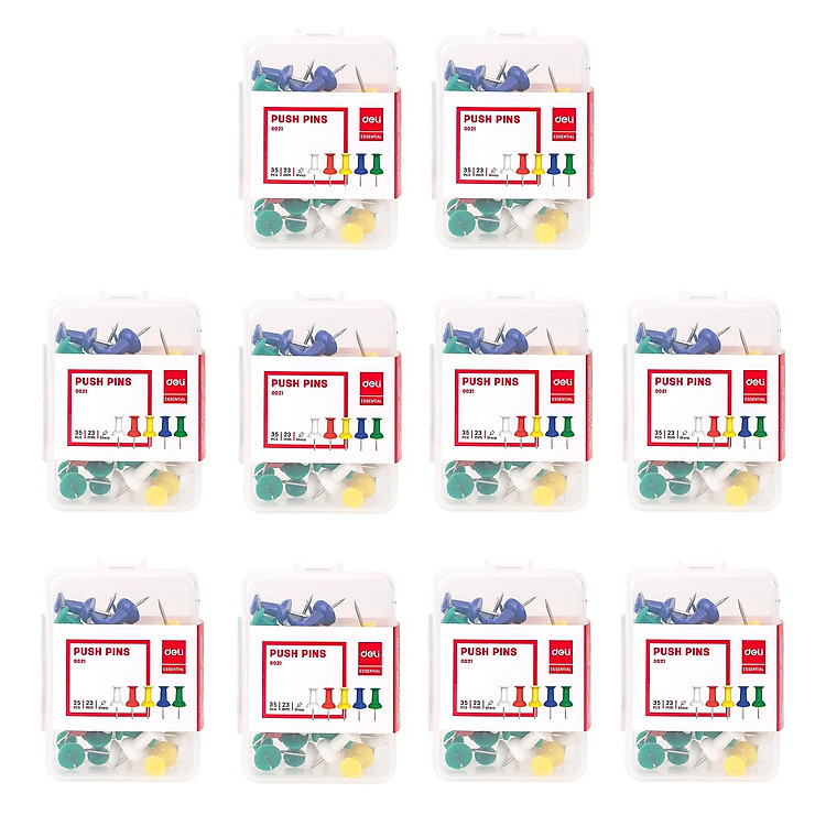 Combo 10 Hộp Ghim mũ nhựa màu Deli mã 21 kích cỡ 23mm nhiều màu dụng cụ văn phòng