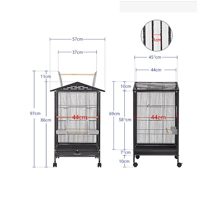 1 lồng mái T3 cao cấp nhập khẩu 44*44*86 dùng nuôi yến phụng, lovebird, cockateil, green check, sun, monk, ring, lory, caique (thép sơn tĩnh điện)