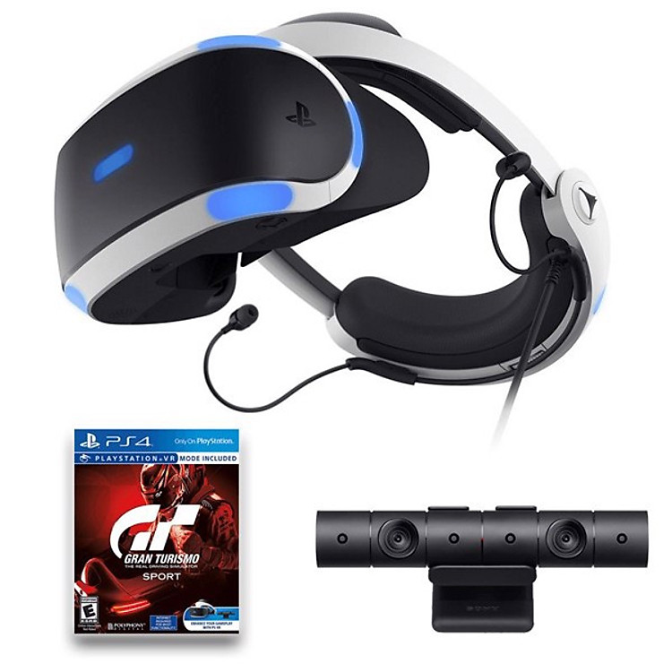 Combo Kính Thực Tế Ảo Playstation VR Sony (V2) Kèm 3 đĩa game Gran Turismo , Fun Pack và Playstation Vr Worlds - Hàng Chính Hãng