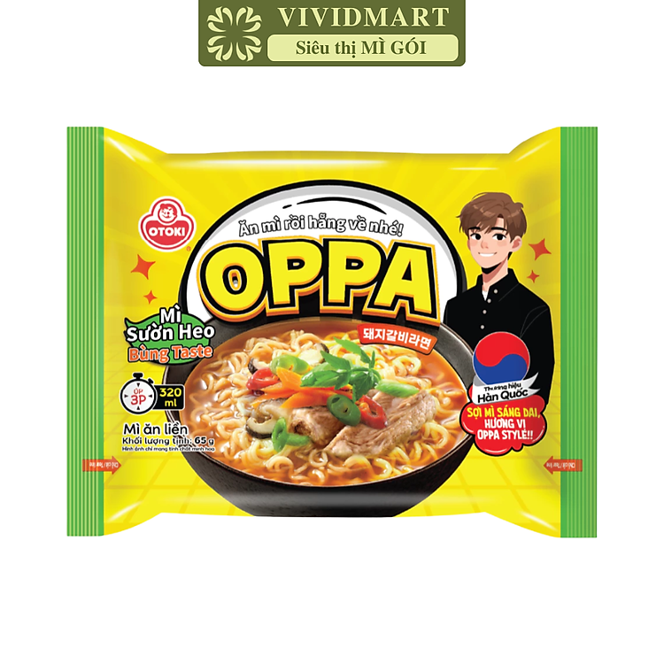 OTOKI - Mì Oppa hương vị Sườn heo, Oppa Mì sườn heo Oppa, Mì sườn heo Hàn Quốc, Mì Oppa Hàn Quốc (65g/gói)